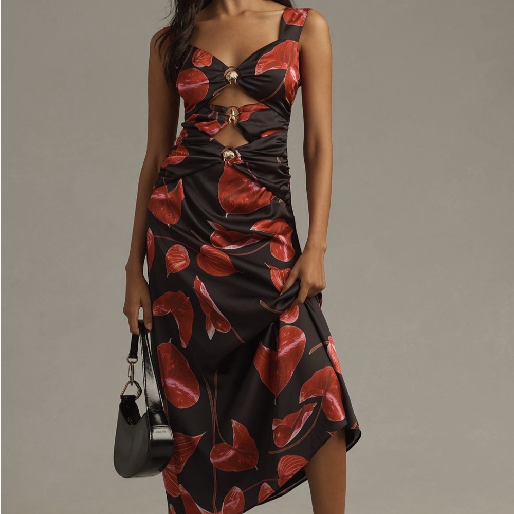 Chic Black and Red Floral Cut Out Maxi Dress